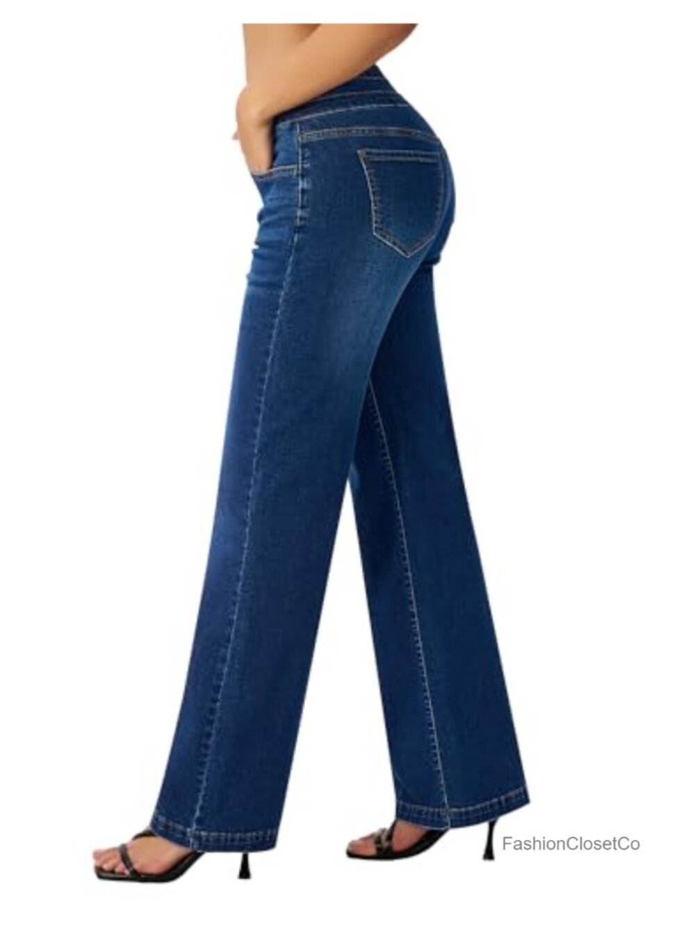 Women's Wide Leg High Waisted Stretch Baggy Loose Denim Pants - Picture 2 of 6